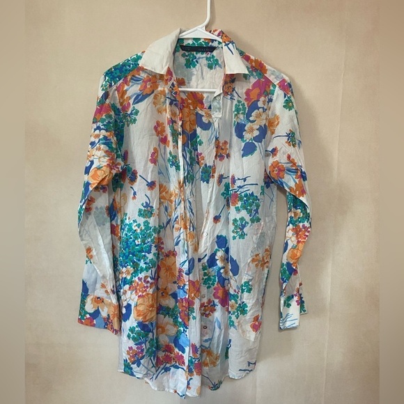 Zara women's S floral lightweight button down with side pockets EUC - Picture 1 of 6